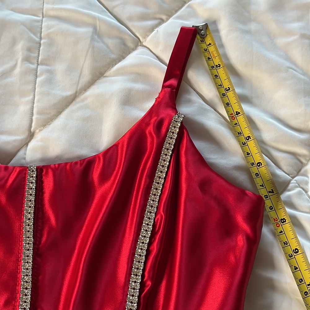 Vintage Fiery Red Corset Formal Ball Gown Rhinestones Embellished Bodice Small - Picture 11 of 15